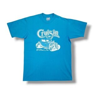 Vintage CRUISIN 1991 Willows, CA Street Rod Single Stitch Blue T-Shirt Men's L